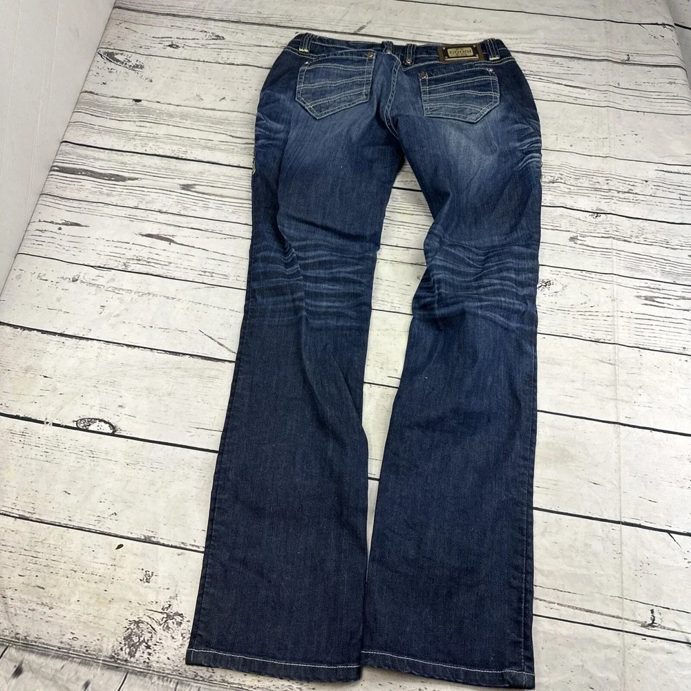 COOGI Jeans Womens 9/10 Dark Wash Gold Stud Zip Pocket Low Rise Straight Leg